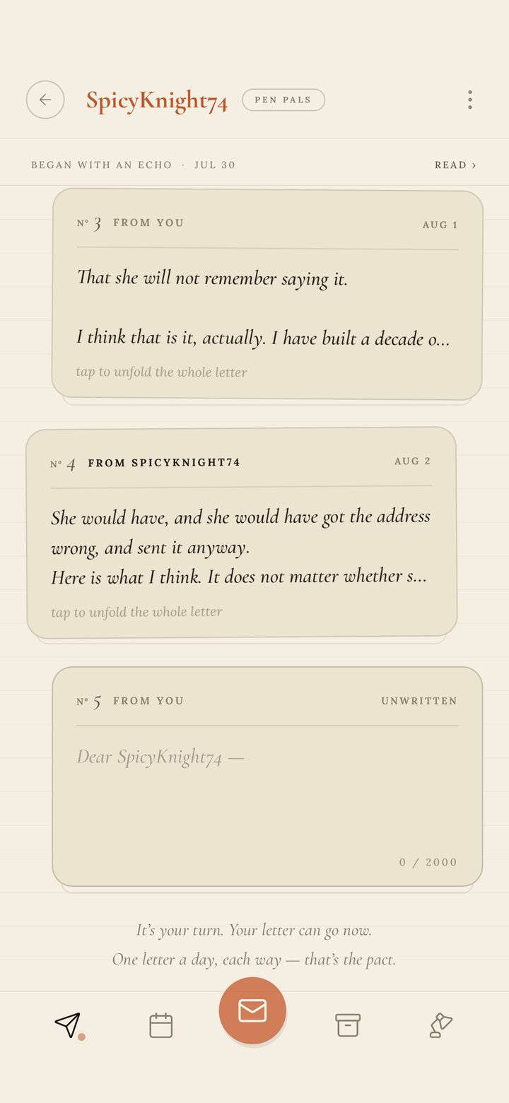 Pen pals: numbered sealed letters, one a day each way